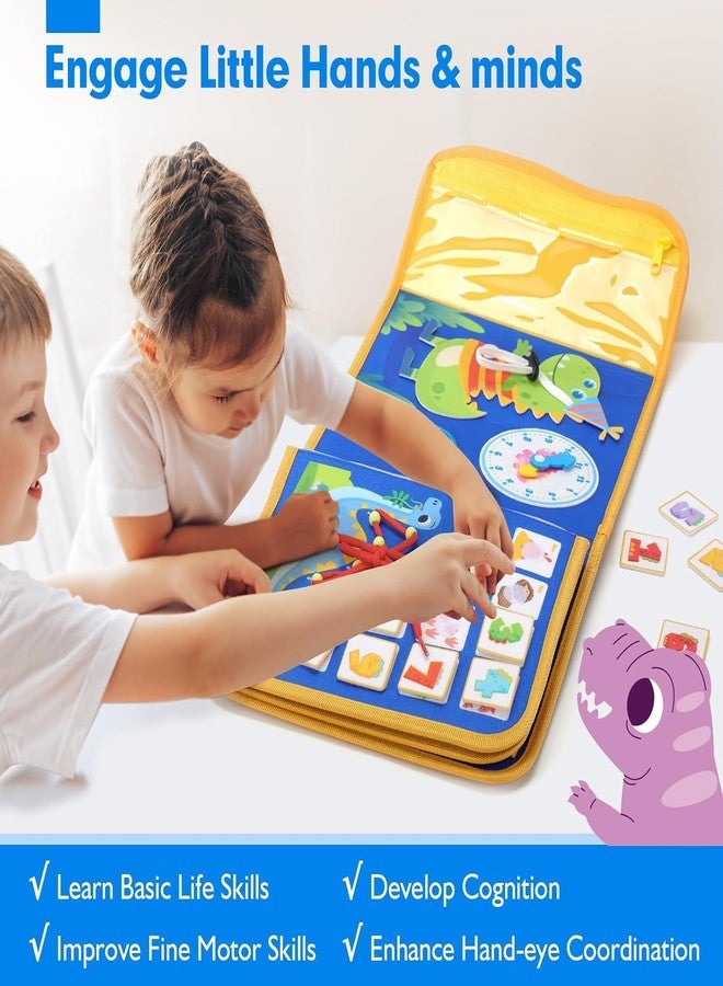 BeFunky Toddler Toys Busy Board Book,Montessori Toys for Ages 1-4, 18 in 1 Preschool Learning Activities with 12 Life Skills-Numbers,String Beads,Shapes,Colors,Puzzles,Alphabet (Dinosaur Birthday) - Image 3